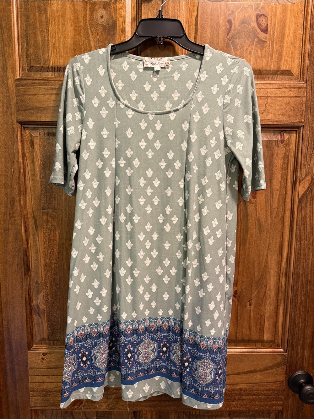 Pink Rose Sage Short Sleeve Tunic with Navy Border Print